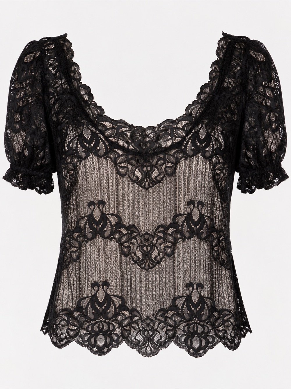 Max Studio Black Lace Puff Sleeve Sheer Blouse - Picture 2 of 9